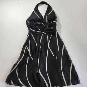 Veronique Young Halter Black Dress with Ivory Wave Accents Whimsigoth Vibe